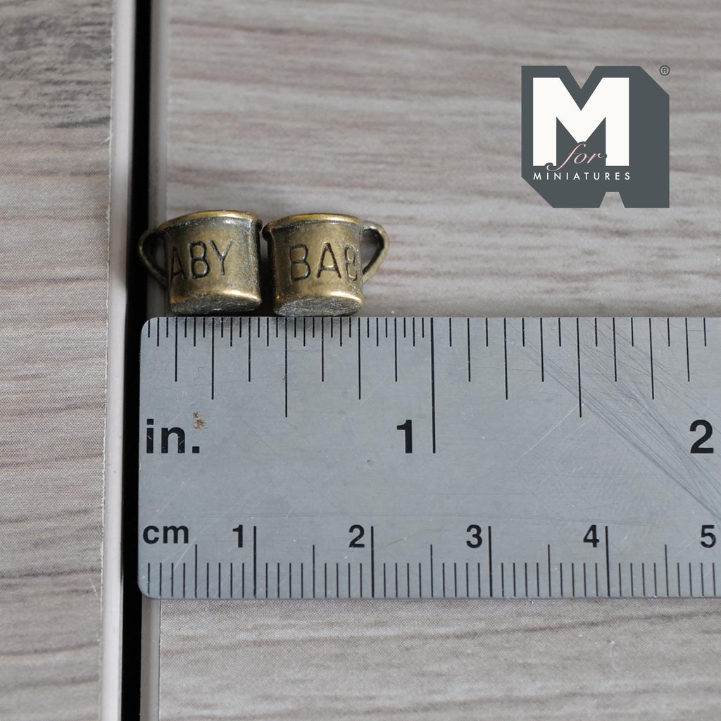 Miniature Metal Baby Mugs Set of 2 . 1:12 Scale Dollhouse Kitchen Accessories Drinkware 5/16 inch tall (copper) -