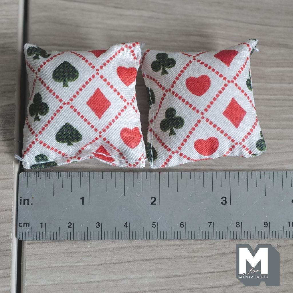 Miniature Card Suit Print Cushions Set of 2 , 1-3/4 inch wide (beige) - C027
