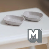 Miniature Irregular Shaped Food Bowls Set of 2, 1:12 Scale Dollhouse Kitchen Decor Tableware 7/8 inch long (warm gray) (metal) - A034