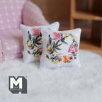 Miniature Flower Themed Cushion Set of 2 , 1:12 Scale Dollhouse Decor 1-9/6 inch wide (style j) - K030