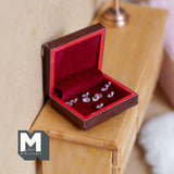 Miniature Jewelry Box with Faux Diamonds 1:12 Scale Dollhouse Decor 1-7/16 inch wide (brown) -