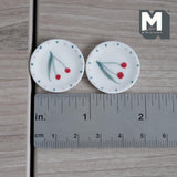 Miniature Cherries Plates Set of 2 , 1:12 Scale Dollhouse Ceramic Tableware 1 inch dia. - A073