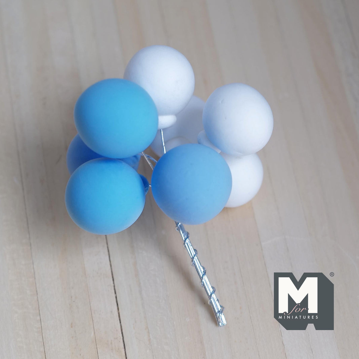 Miniature Balloons 1:12 Scale Large Size Rainbow Balloons Set of 8 (blue white) (foam) - F016
