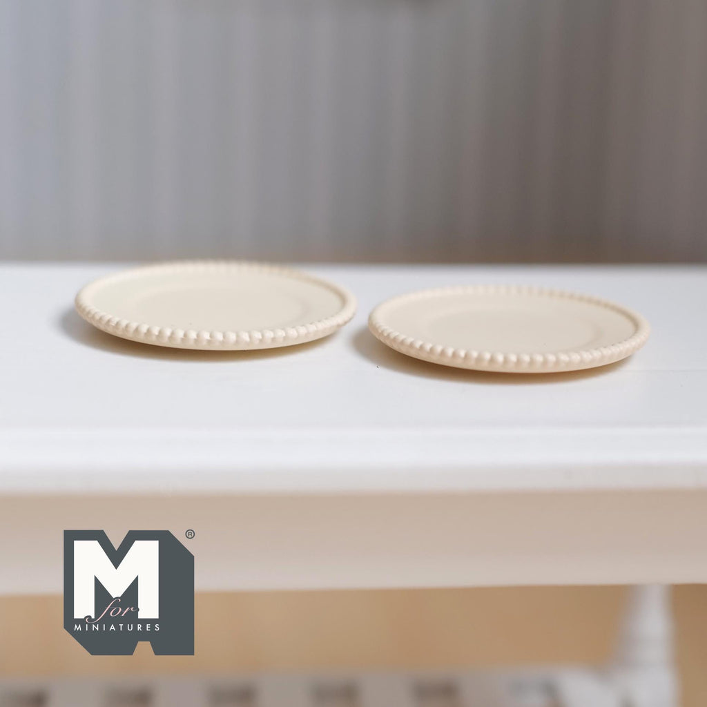 Miniature Dining Plates Dollhouse Tableware Serving Plates Set of 2 , 1-1/8 inch dia. (beige) (metal) - A041