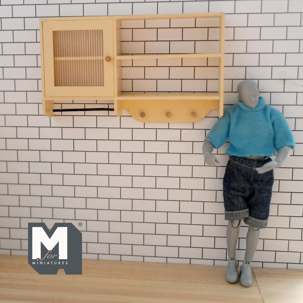 Dollhouse Wall Cabinet 1:12 Scale Miniature Dish Cabinet Shelves 5-1/8 inch wall (cream) -