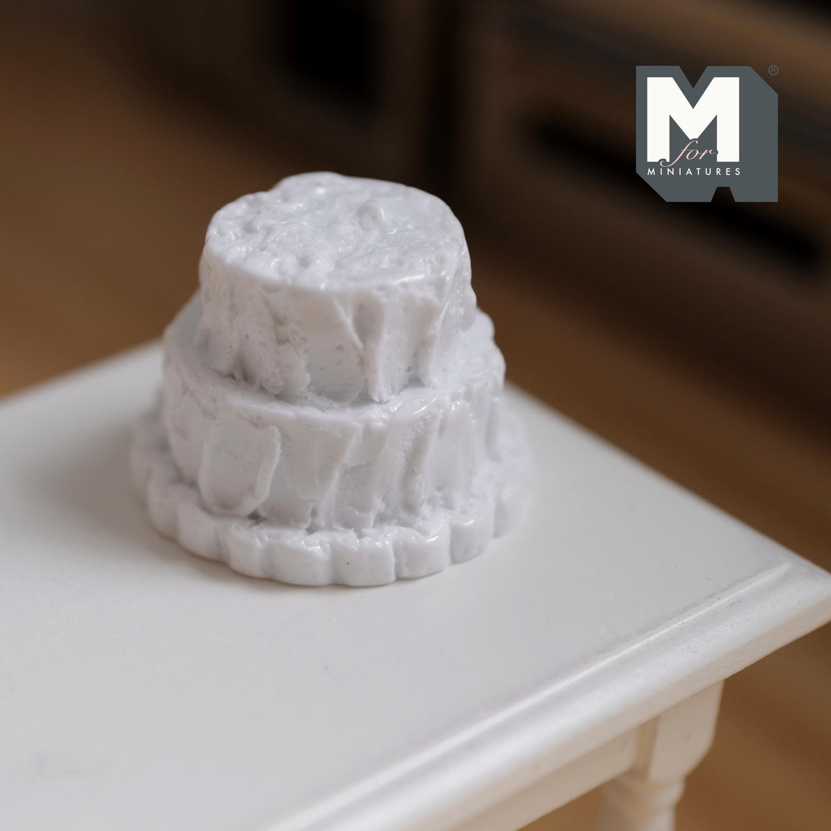 Miniature Unfinished Cake 1:12 Scale Mid Prep Cake Dollhouse Dessert Crumb Coat Cake 15/16 inch tall (white) (resin) -
