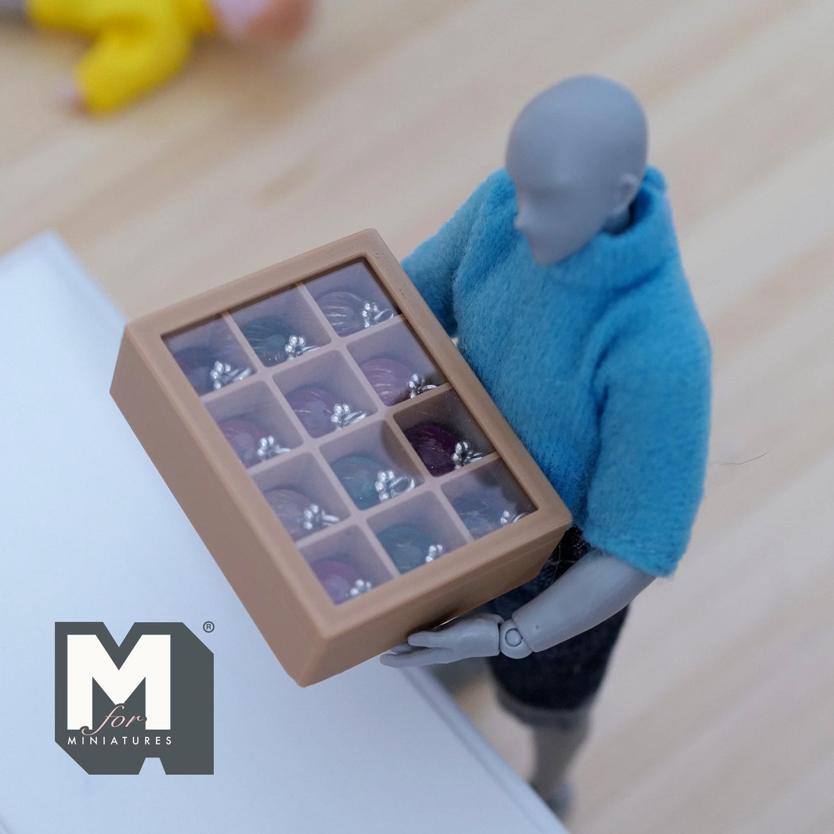 1:12 Scale Miniature Glass Christmas Ornaments with Storage Box, Set of 12, 3/8 inch dia., DIY Dollhouse Supply (assorted colors)