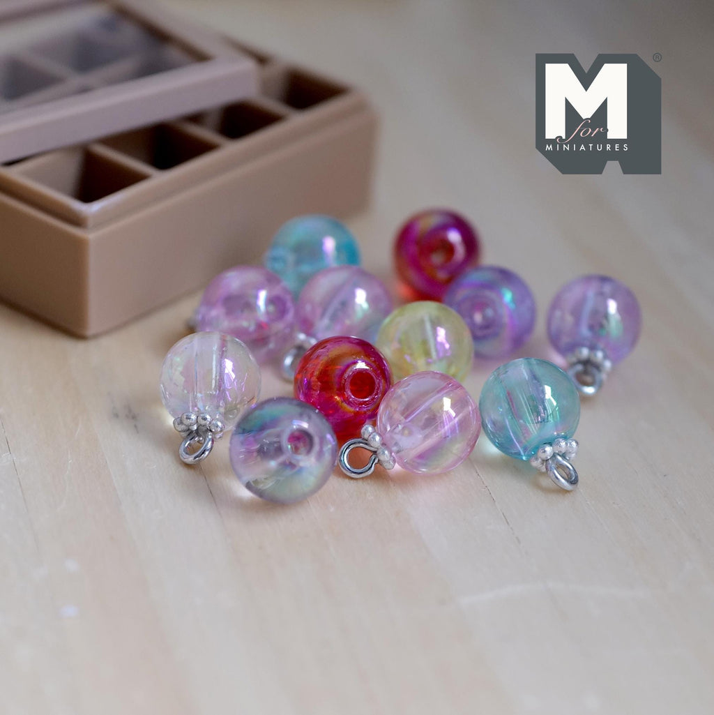 1:12 Scale Miniature Glass Christmas Ornaments with Storage Box, Set of 12, 3/8 inch dia., DIY Dollhouse Supply (mixed pastel)
