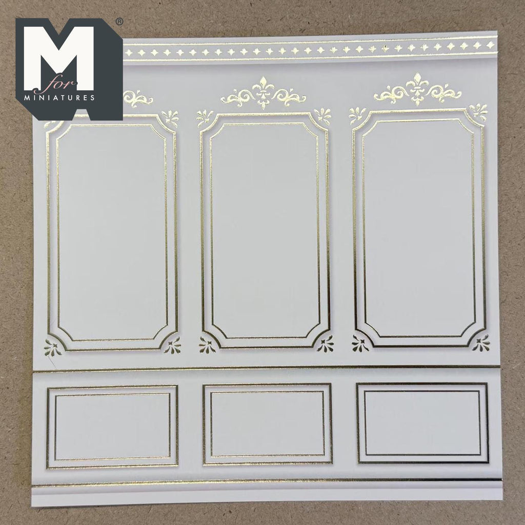 1:12 Scale Miniature Boiserie Wallpaper, Neoclassical Embossed Cardstock, Cut to Size, 8-1/4 inch wide, Not Self-Adhesive (cream)