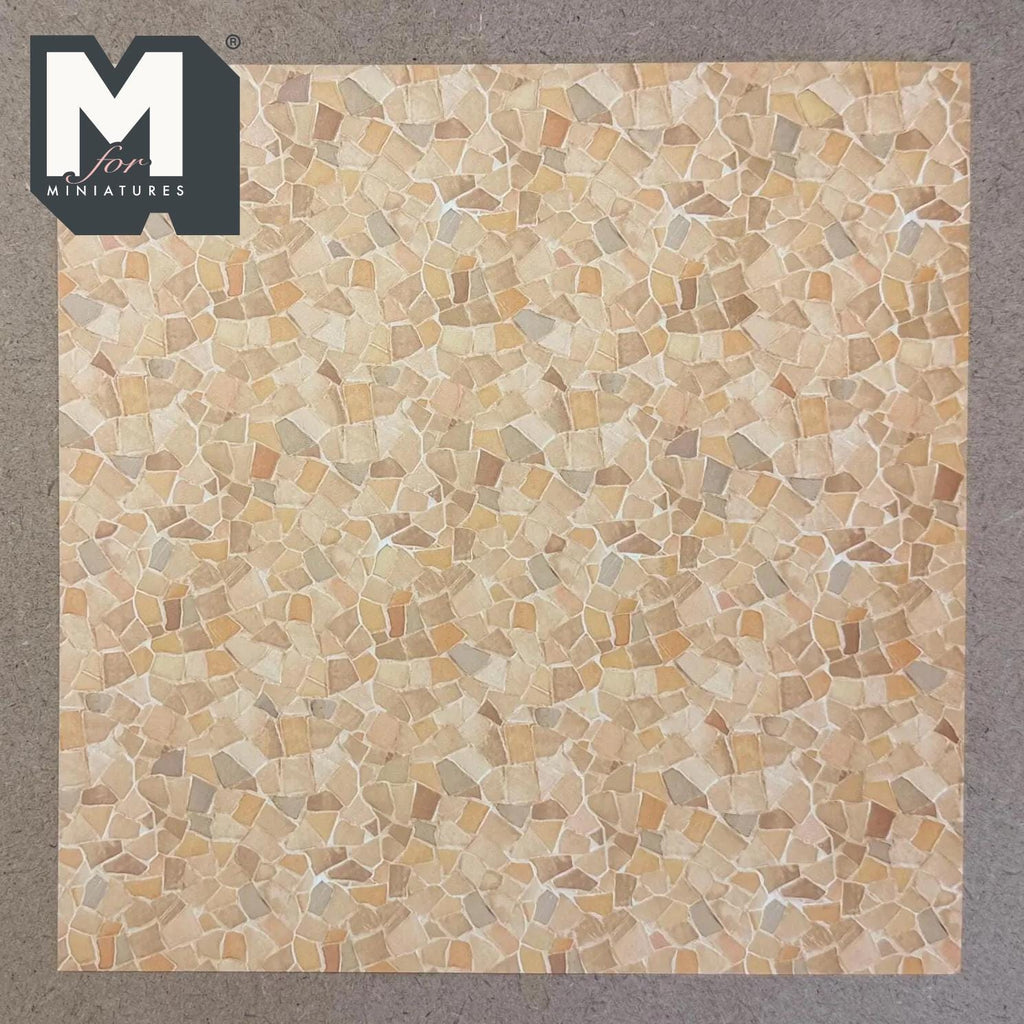 1:12 Scale Miniature Flagstone Wall Paving, Embossed Crazy Paving Cardstock, Cut to Size, 8-1/4 inch wide, Not Self-Adhesive (beige)