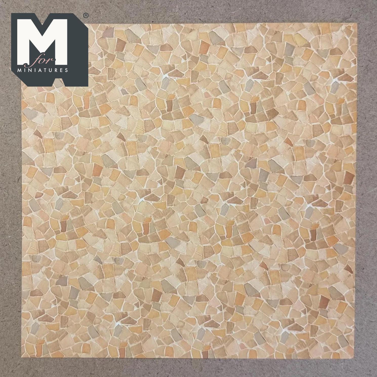 1:12 Scale Miniature Flagstone Wall Paving, Embossed Crazy Paving Cardstock, Cut to Size, 8-1/4 inch wide, Not Self-Adhesive (beige)