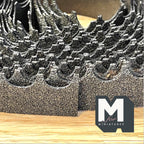 1:12 scale miniature fish scale asphalt shingles with scalloped edge in black, 8 strips, close view of the gritty texture