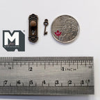 1:12 Scale Miniature Antique Bronze Dollhouse Door Knob Plate with Key, 15/16 inch tall