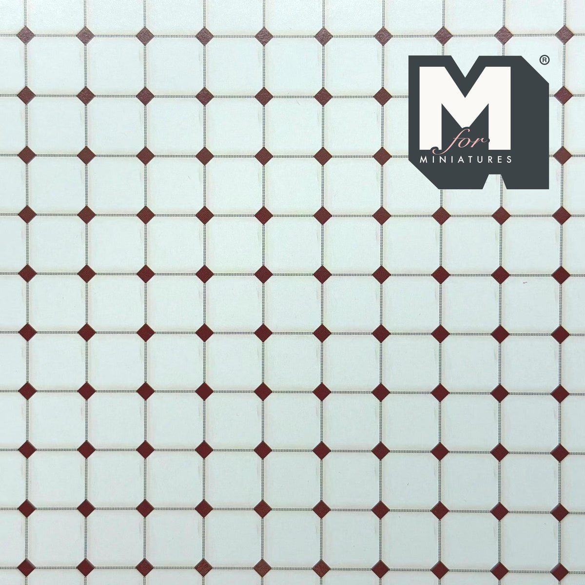 1:12 Scale Miniature White and Red Square and Dot Floor and Backsplash Wallpaper, 15-9/16 x 10 inch, Dollhouse Supply (not self-adhesive)
