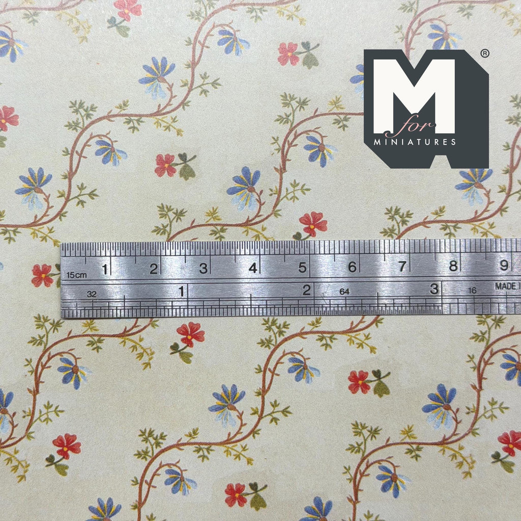 1:12 Scale Miniature Floral Trellis Wallpaper with Printed Border, 18-11/16 x 10-7/16 inch, DIY Dollhouse Supply (cream)