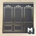 1:12 Scale Embossed Boiserie Wallpaper with Gold Foil Panels, 8-1/4 inch square, DIY Dollhouse Supply (not self-adhesive) (charcoal)