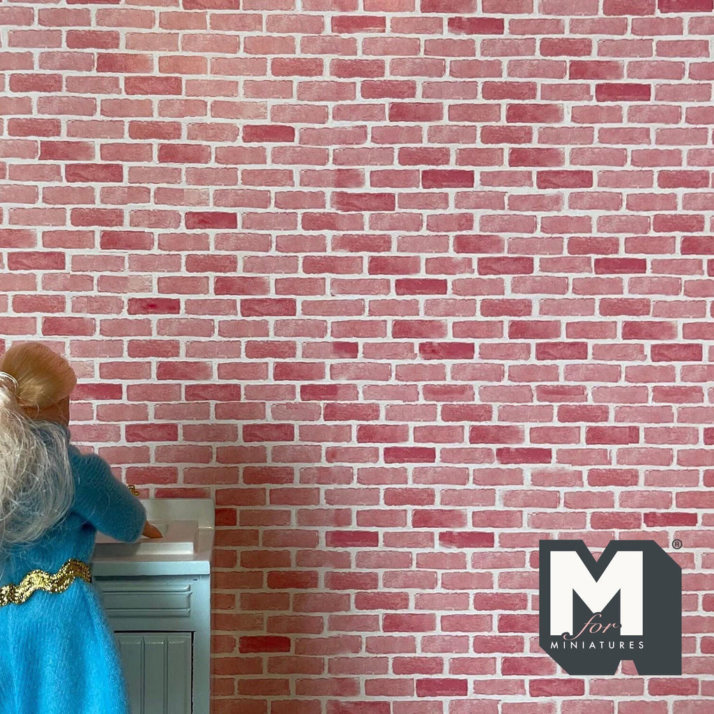 1:12 Scale Miniature Red Brick Wall Style Wallpaper, 16-9/16 x 10-5/8 inch, DIY Dollhouse Supply (not self-adhesive)