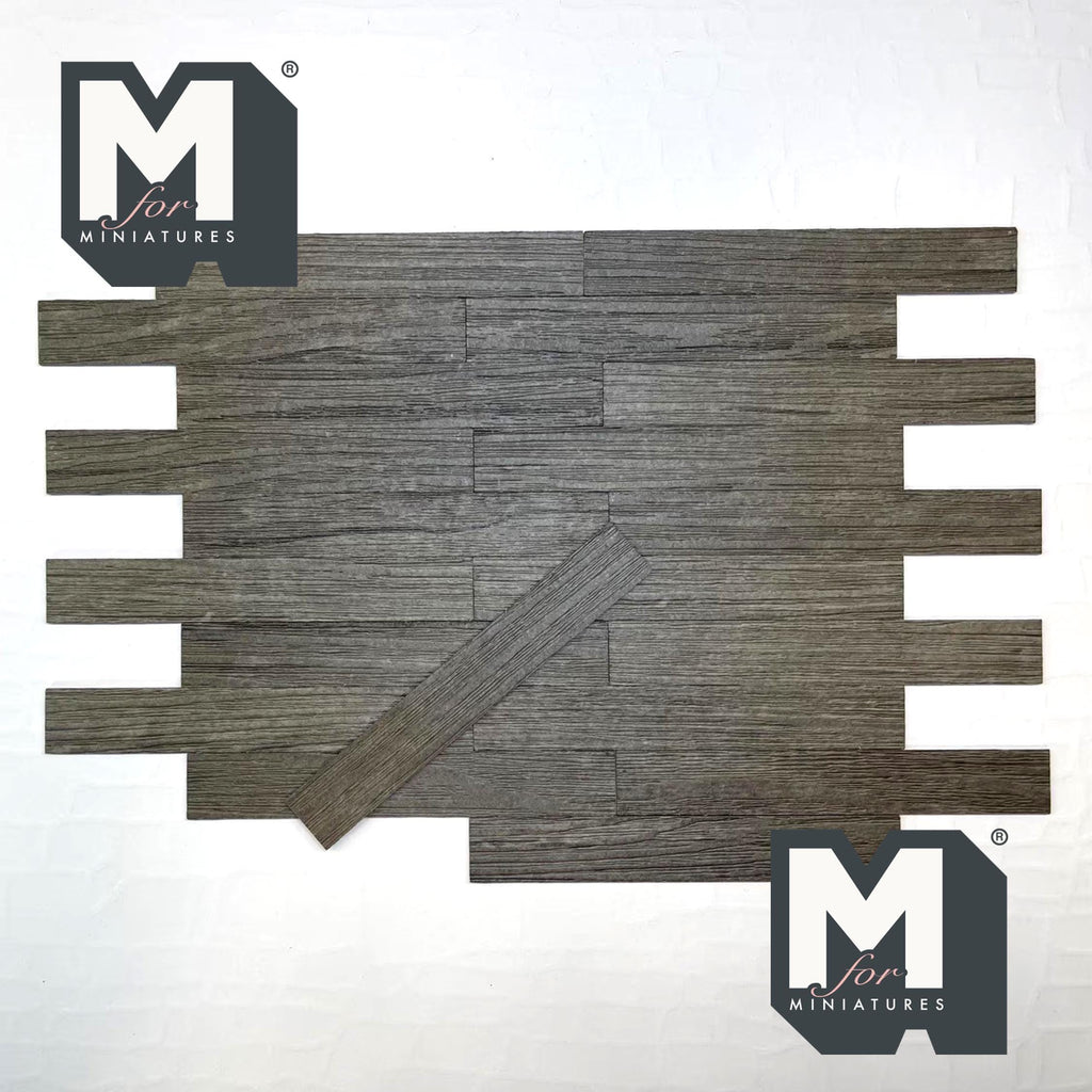 1:12 Scale Miniature Wood Textured Vinyl Peel and Stick Floor Planks, Set of 20, 3-15/16 inch long, DIY Dollhouse Supply (dark gray) (A)