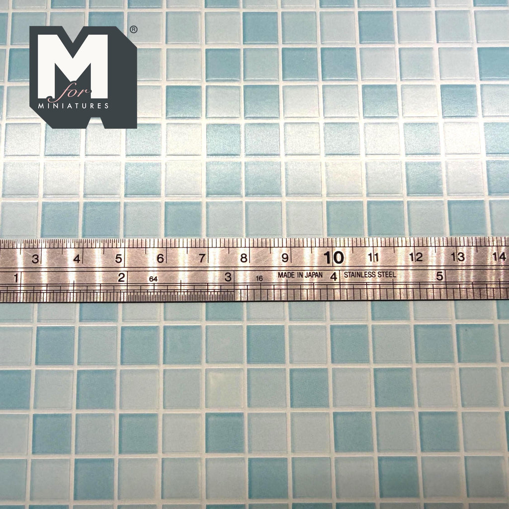1:12 Scale Embossed Square Mosaic Tile Sheet, 8-1/4 inch square, DIY Dollhouse Supply (not self-adhesive) (blue)
