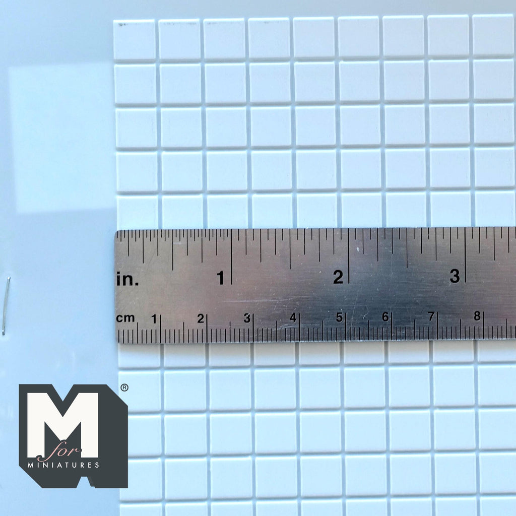 1:12 Scale Miniature White Square Tile Embossed Vinyl Sheet, 3/8 inch Tiles, 15-3/8 x 10-7/8 inch, DIY Dollhouse Supply