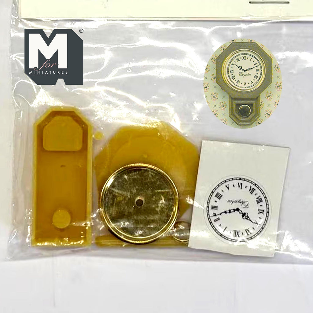 1:12 Scale Miniature Octagon Drop Wall Clock Kit, 2 inch high, DIY Dollhouse Supply