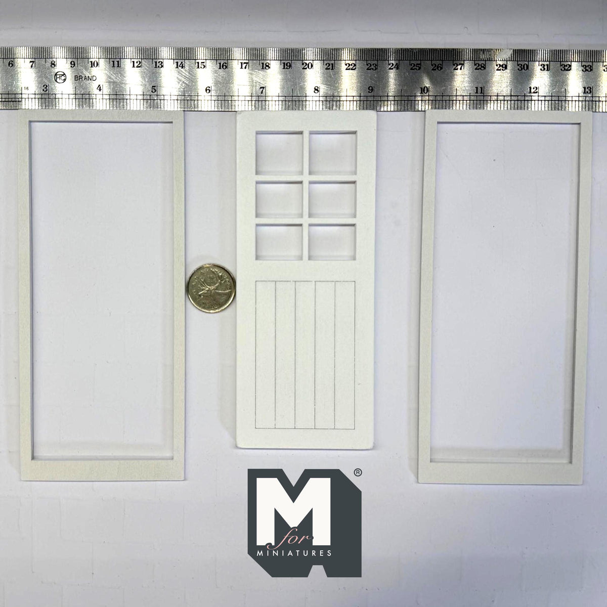 1:12 Scale Miniature Dollhouse 6 Pane Door with 2 Flat Frames, 6-7/8 inch high (white)