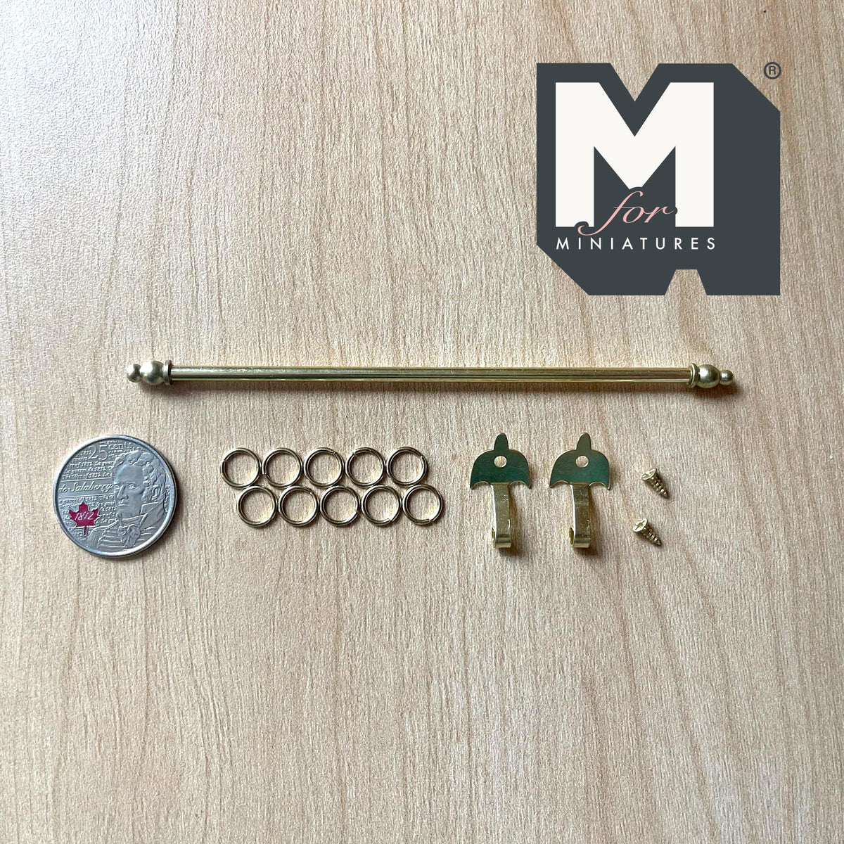 1:12 Scale Miniature Dollhouse Expanding Curtain Rod with Rings, 4-3/4 to 8-1/4 inch long (gold)