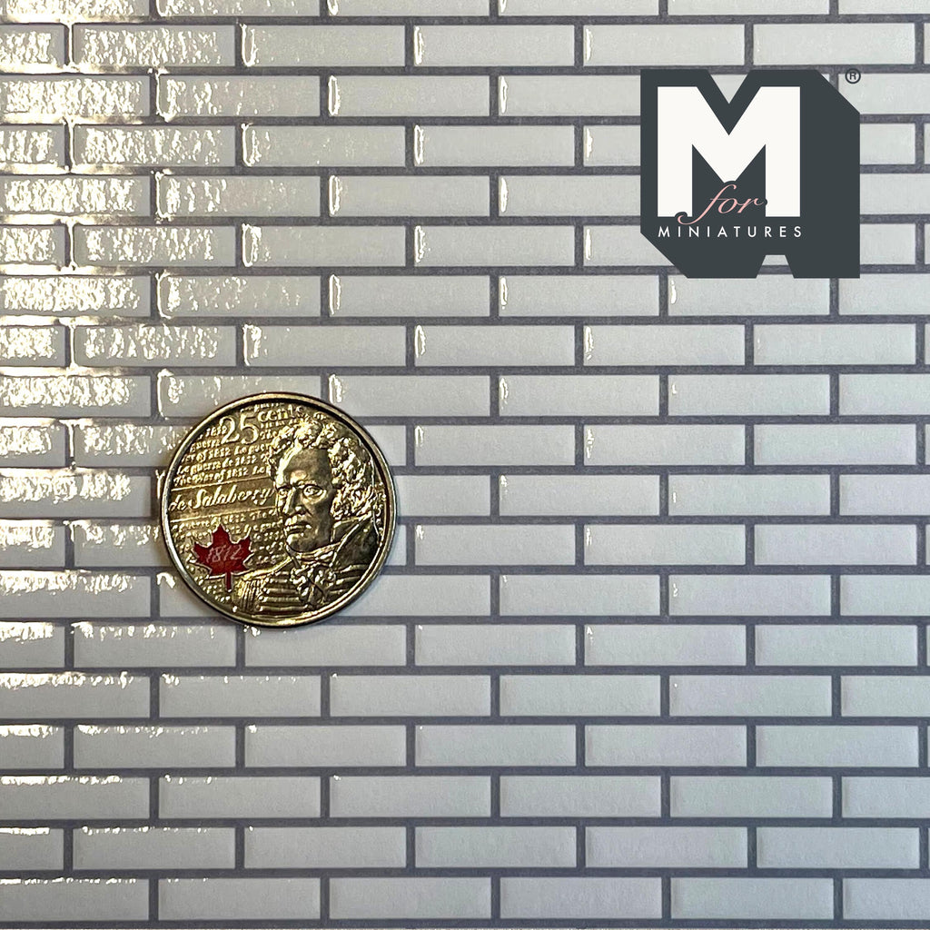 1:12 Scale Miniature White Subway Tile Embossed Wallpaper with Gray Grout, 16-5/16 x 12-1/2 inch, DIY Dollhouse Supply