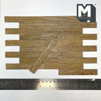 1:12 scale miniature wood textured vinyl floor planks in beige, style C, set of 20, staggered layout with a ruler