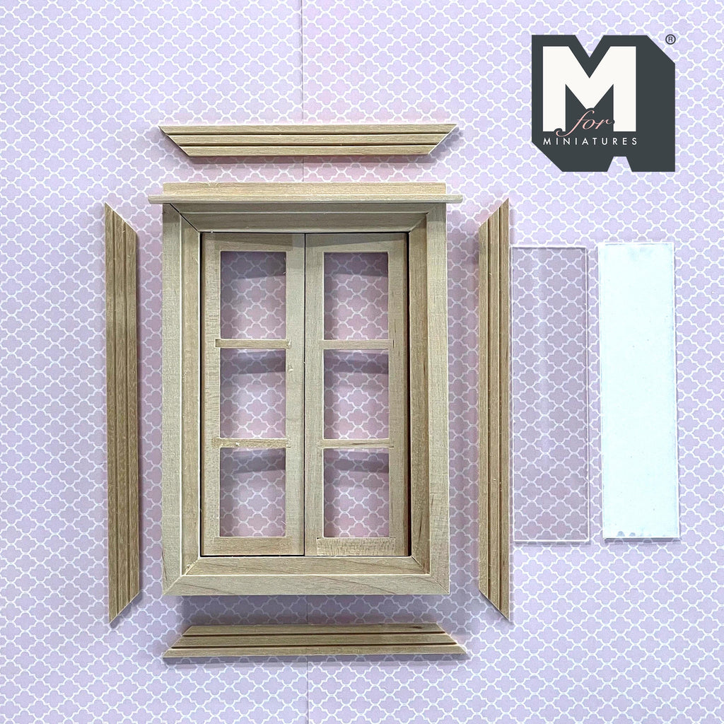1:12 Scale Miniature Unpainted In and Out Swing 6 Pane Window with Back Trim, 5-1/4 inch high Dollhouse Supply