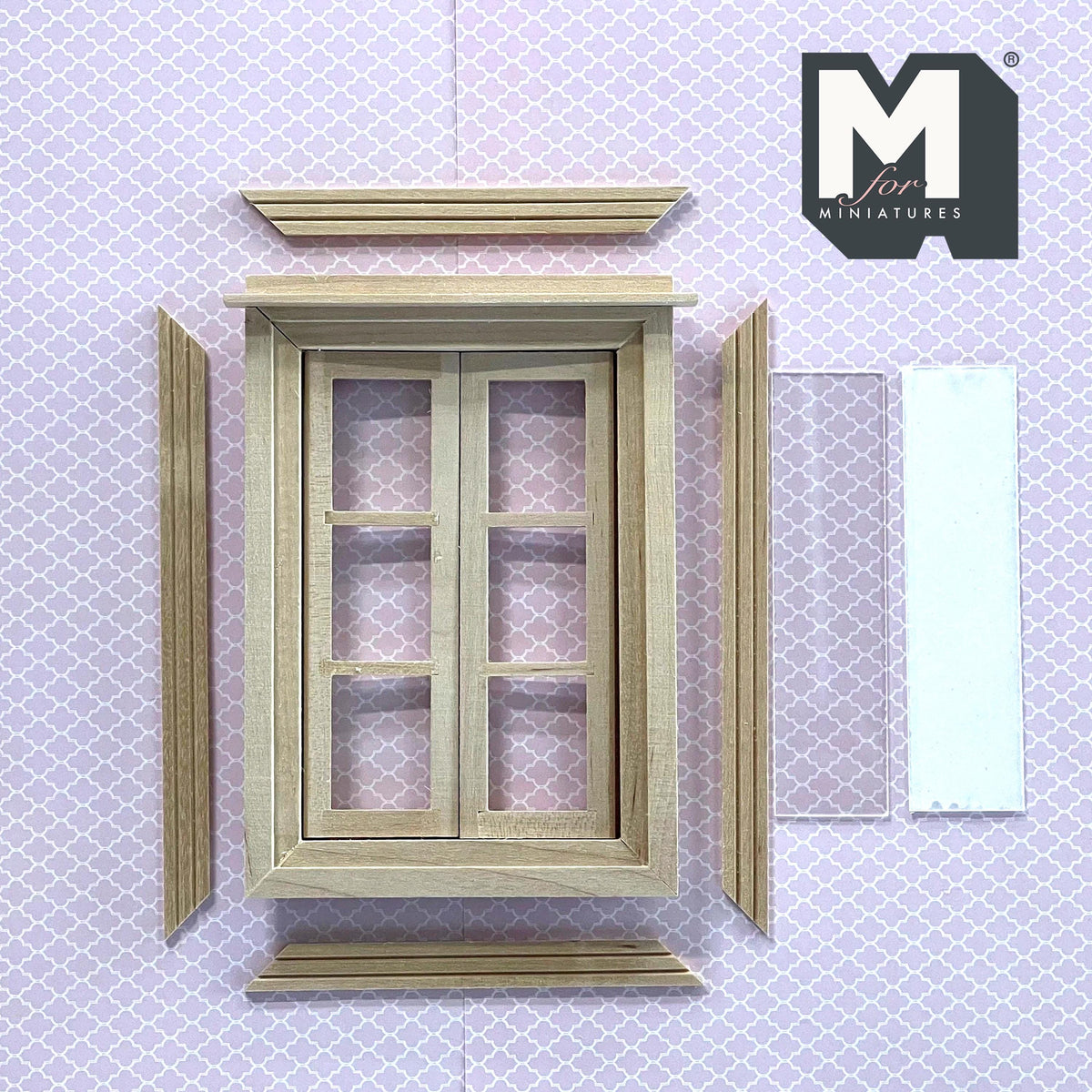 1:12 Scale Miniature Unpainted In and Out Swing 6 Pane Window with Back Trim, 5-1/4 inch high Dollhouse Supply