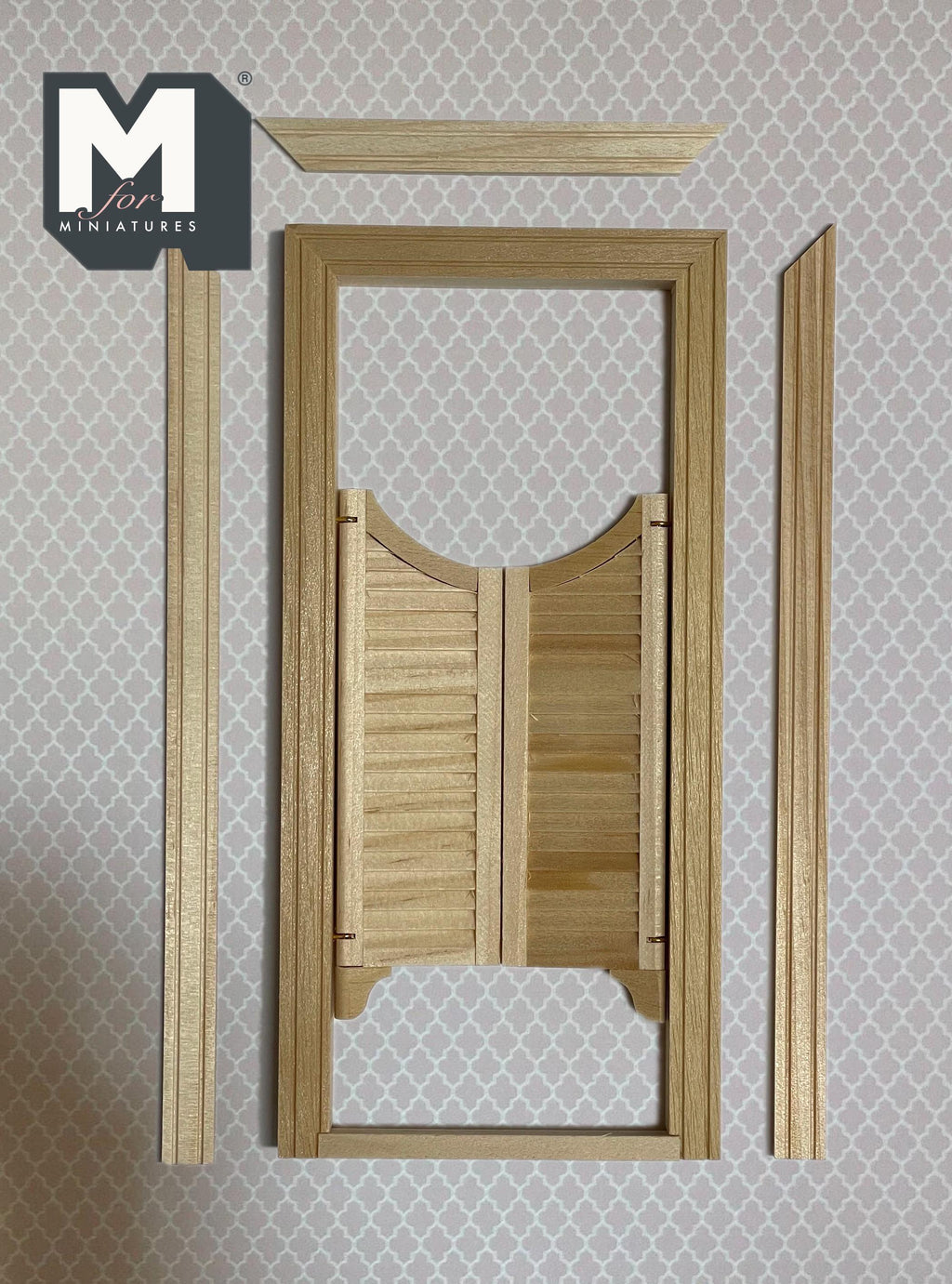 1:12 Scale Miniature Unfinished Dollhouse Louvered Saloon Doors with Frame and Back Trim, 7-3/16 inch high