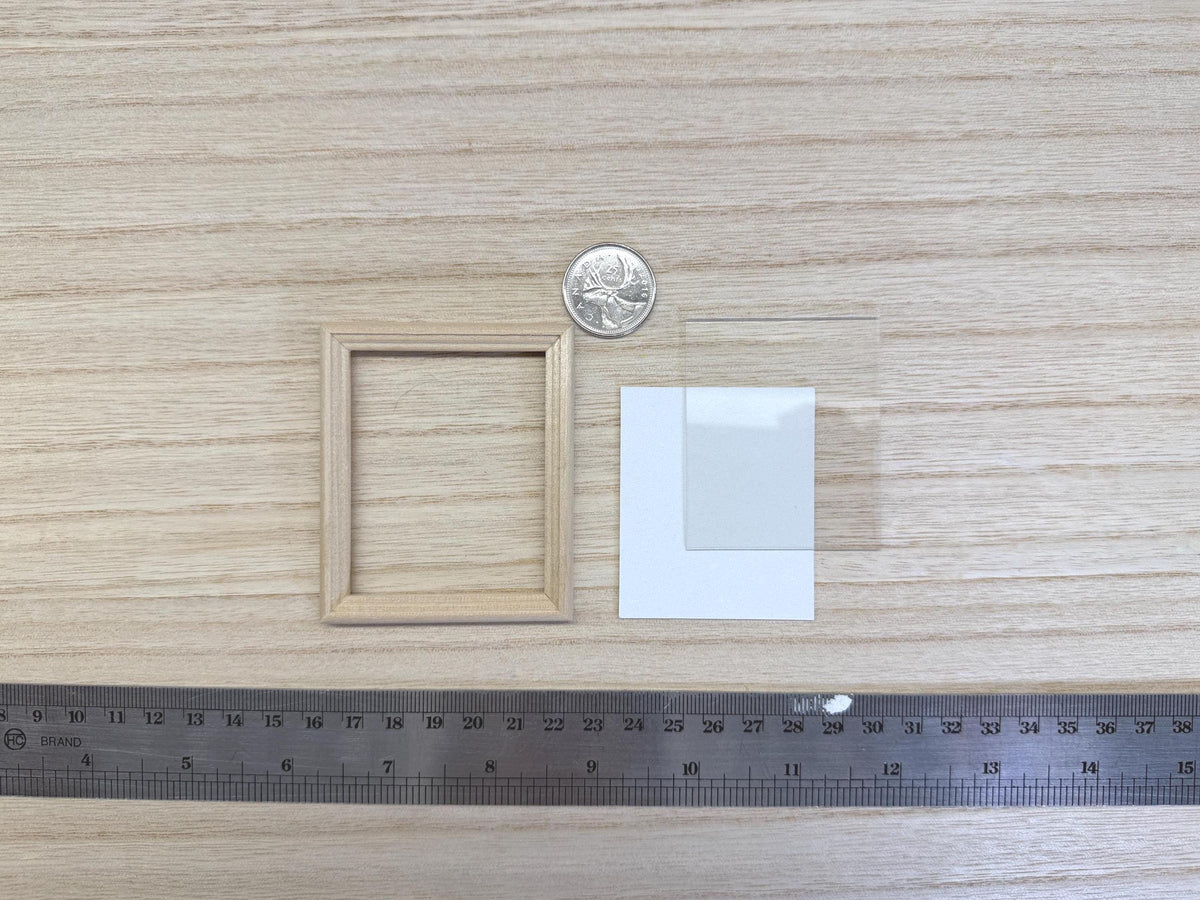 1:12 Scale Miniature Unpainted Wooden Photo Frame with Glazing and Backing, Ready to Paint, 2-15/16 inch wide, Dollhouse Craft Supply