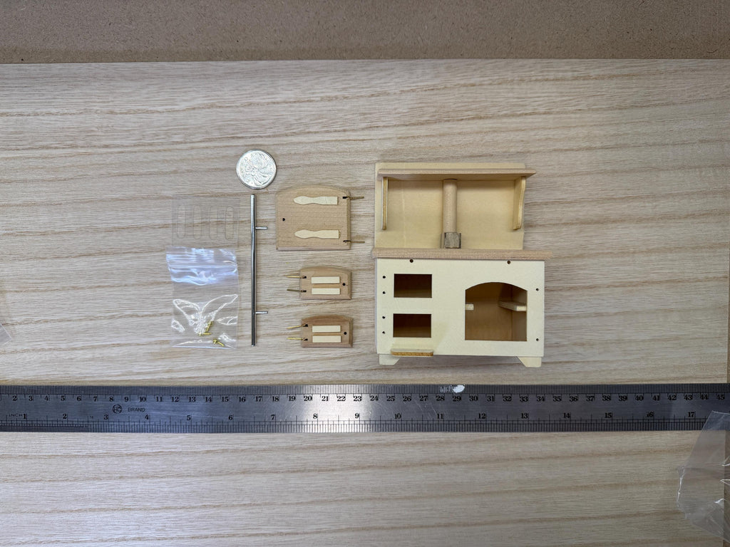 1:12 Scale Miniature Dollhouse Unpainted Wood Kitchen Range Stove with Short Chimney, 4-1/2 inch tall
