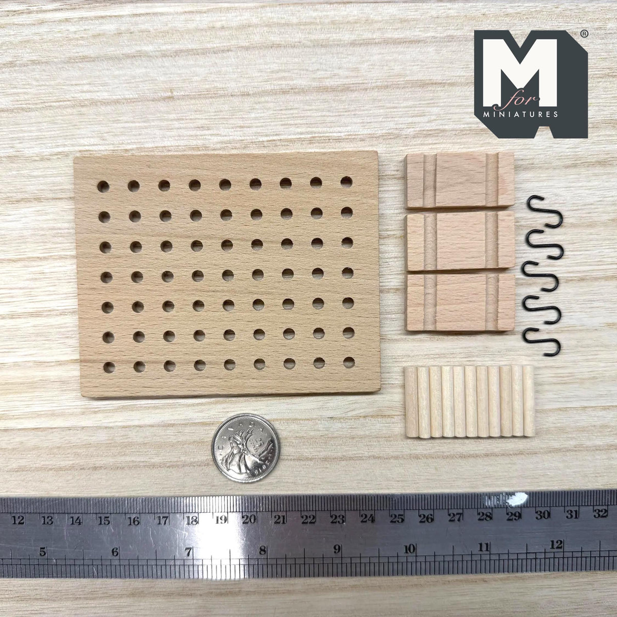 1:12 Scale Miniature Pegboard with Shelves and S Hook Hangers, Unpainted Requires Assembly, 3-15/16 inch wide, DIY Dollhouse Supply
