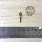 1:12 scale miniature metal door pull handle bar in copper with a round top plate, shown beside a coin and a ruler