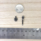 1:12 scale miniature door lever handle and ring knocker in gunmetal, set of 2, shown beside a coin and a ruler