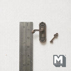1:12 Scale Miniature Antique Bronze Dollhouse Door Lever with Key, 15/16 inch tall (left)