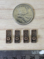 1:12 Scale Miniature Knobs with Embossed Rectangular Backplates, Set of 4, 9/16 inch tall, DIY Dollhouse Supply (antique copper)