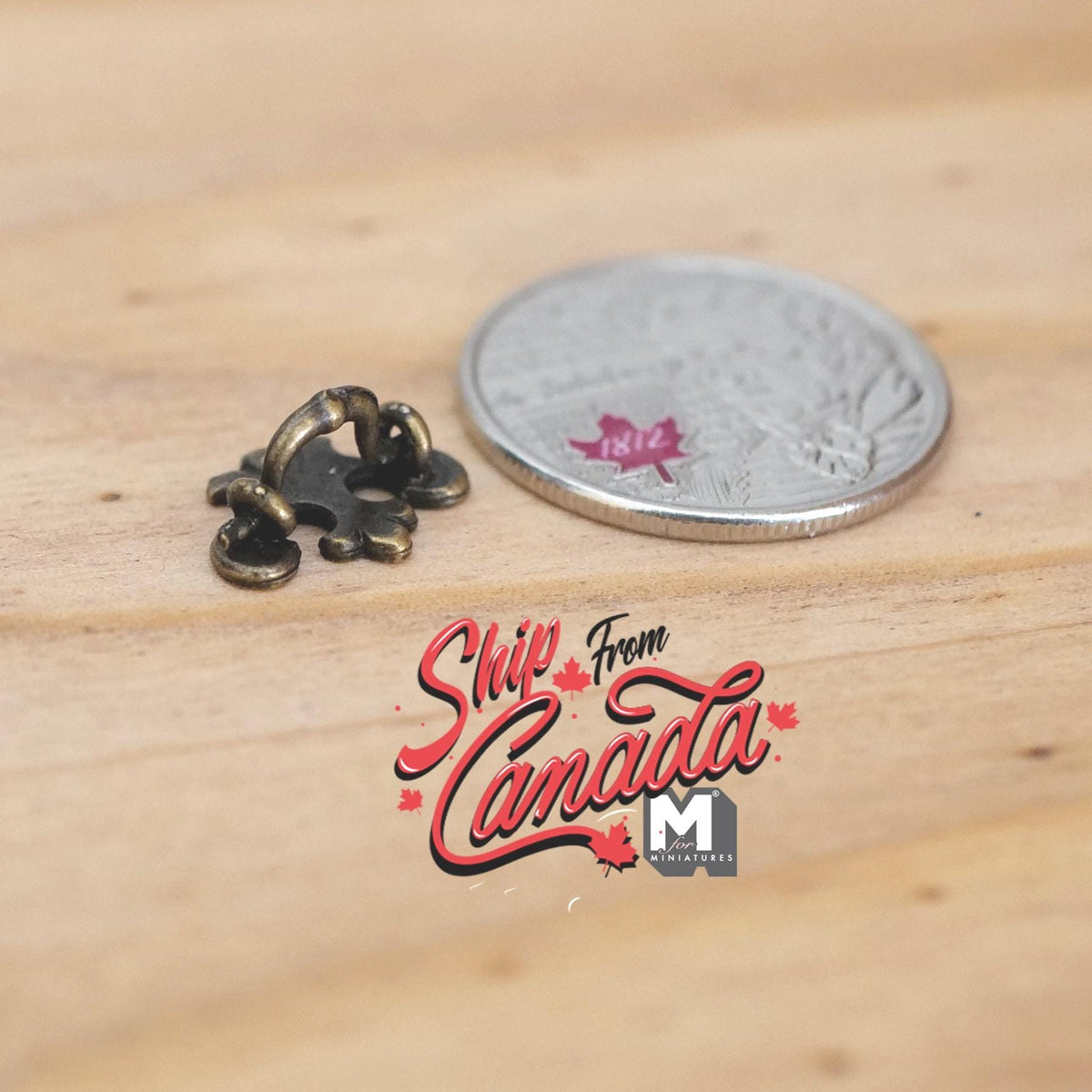 1:12 Scale Miniature Antique Brass Dollhouse Fleur De Lys Drawer Pull, 9/16 inch wide
