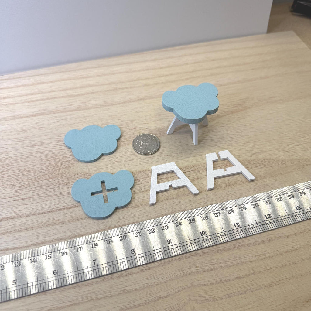 1:12 Scale Miniature Cloud Table Kit for Nursery or Playroom, 1-5/16 inch tall, Self-assemble DIY Dollhouse Supply (dusty blue and white)