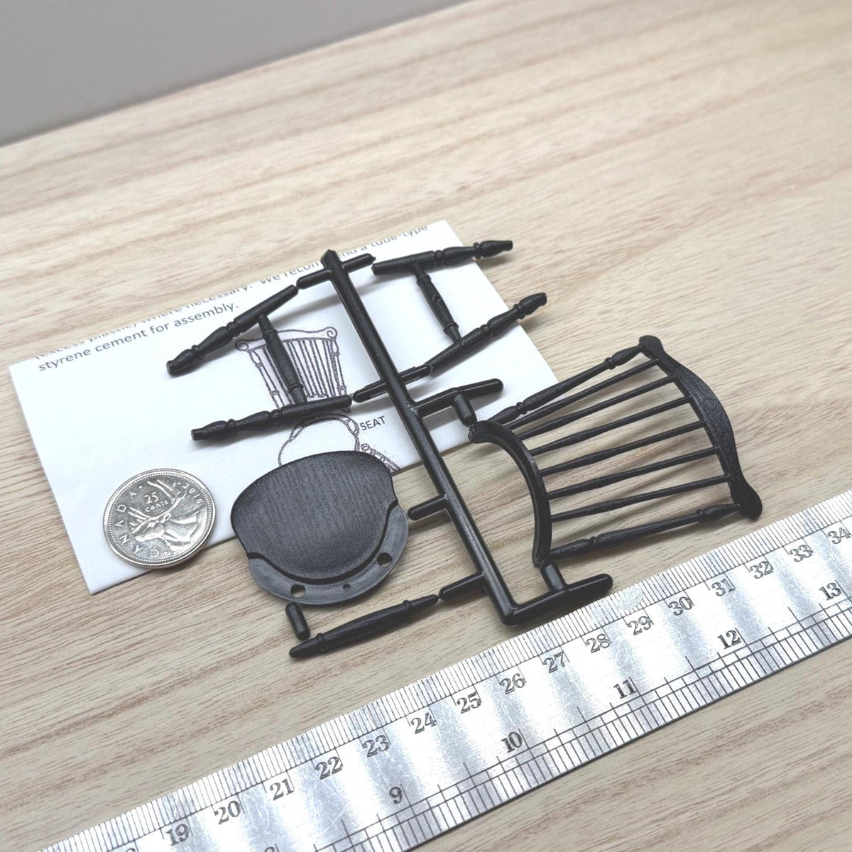 1:12 Scale Miniature Duxbury Windsor Chair Kit, Unassembled, 3-7/16 inch tall, DIY Dollhouse Supply (black)