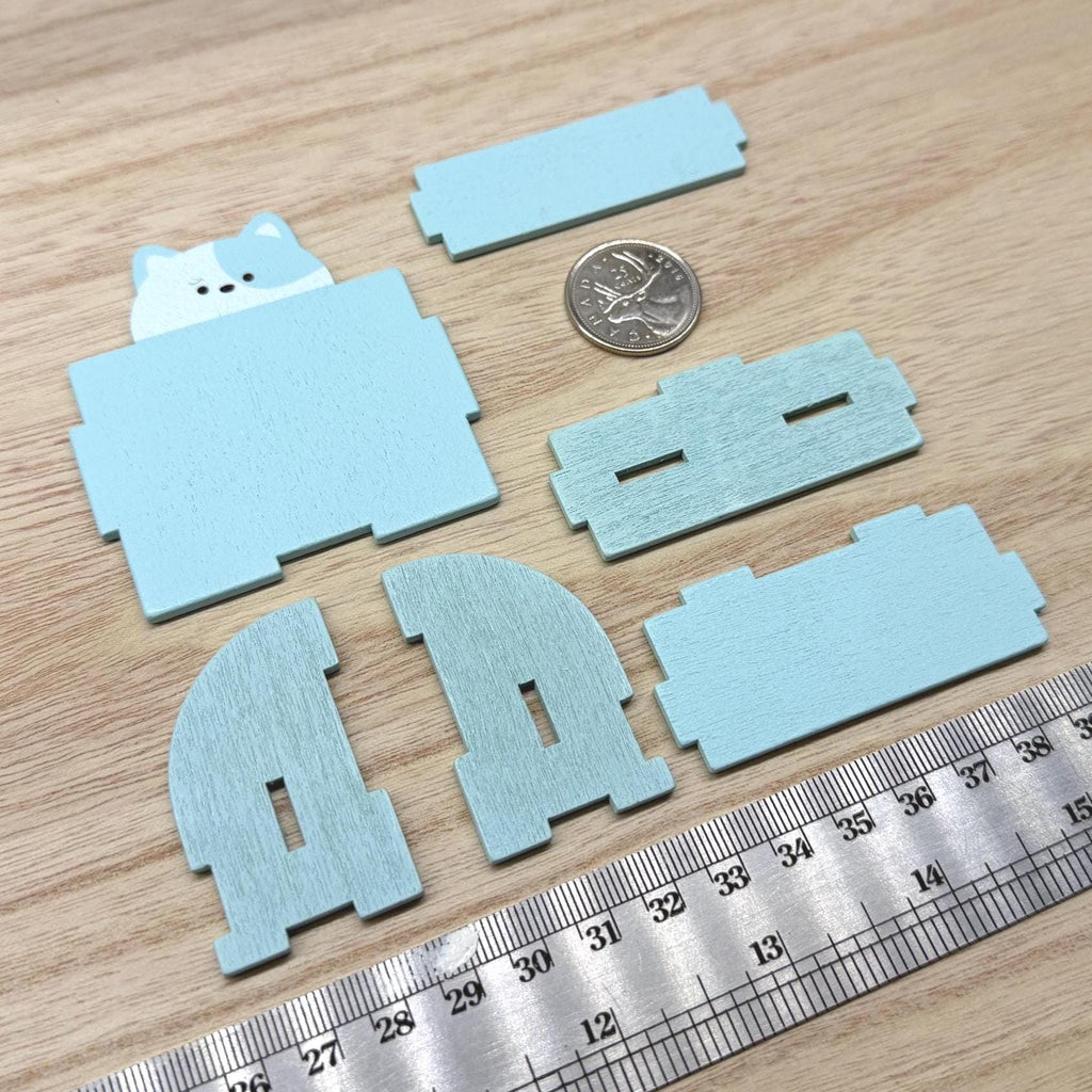 1:12 Scale Miniature Wood Cat 2 Tier Bookshelf Kit, Unassembled, 2-7/16 inch wide, DIY Dollhouse Supply (light blue)