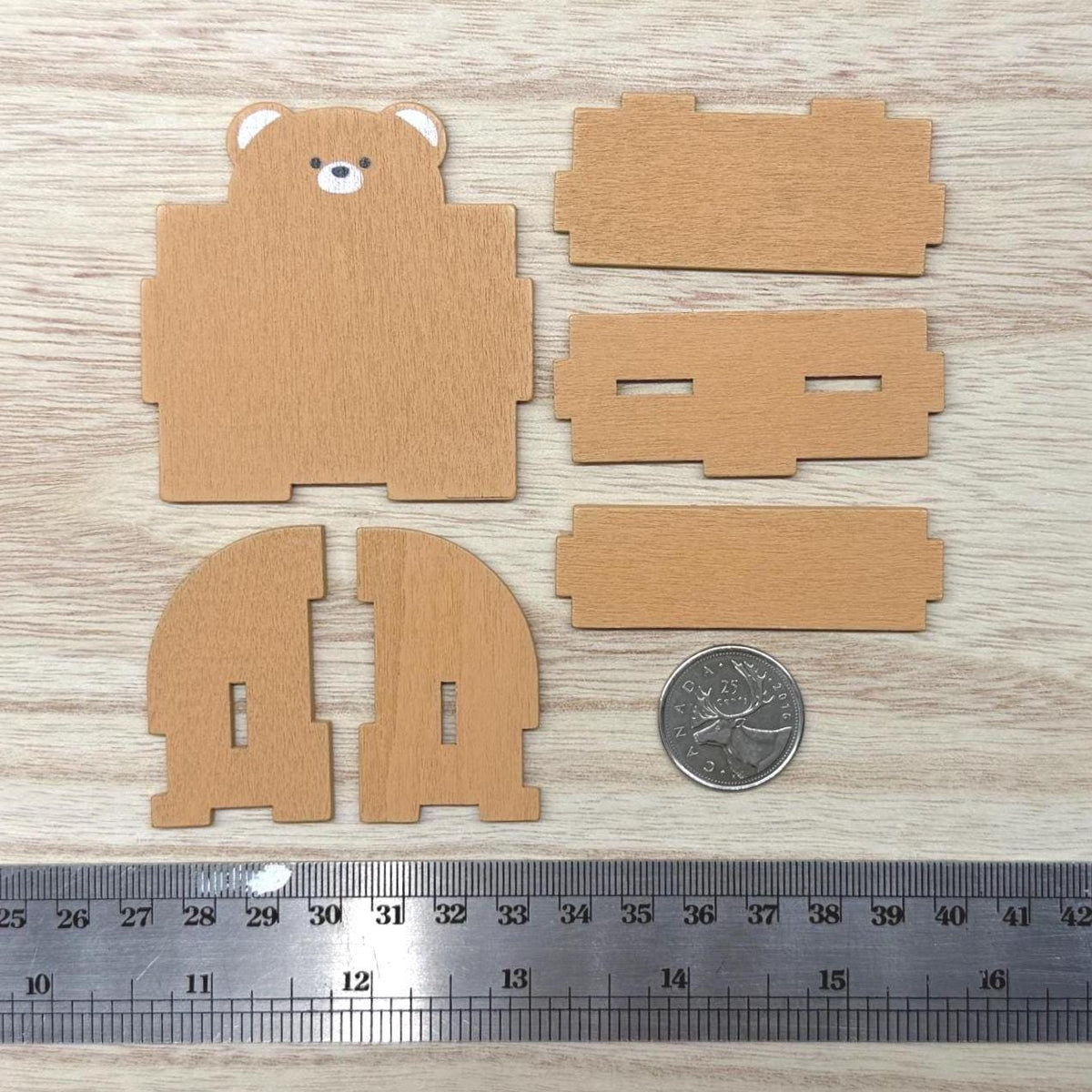 1:12 Scale Miniature Wood Bear 2 Tier Bookshelf Kit, Unassembled, 2-7/16 inch wide, DIY Dollhouse Supply (brown)