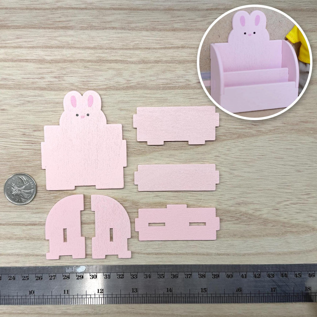 1:12 Scale Miniature Wood Bunny 2 Tier Bookshelf Kit, Unassembled, 2-7/16 inch wide, DIY Dollhouse Supply (pink)