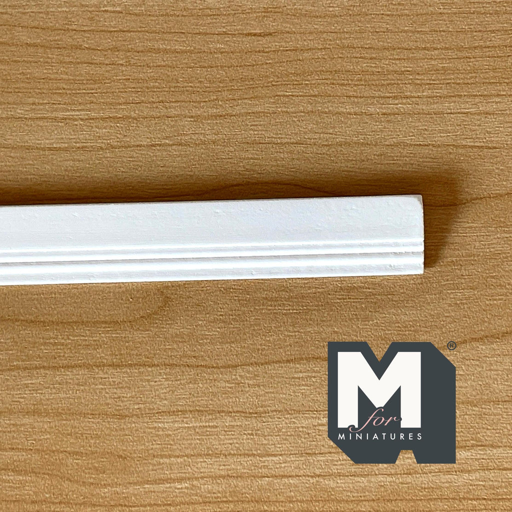 Miniature Grooved Wood Baseboard Molding for Dollhouse Walls, 17-11/16 inch long (white)