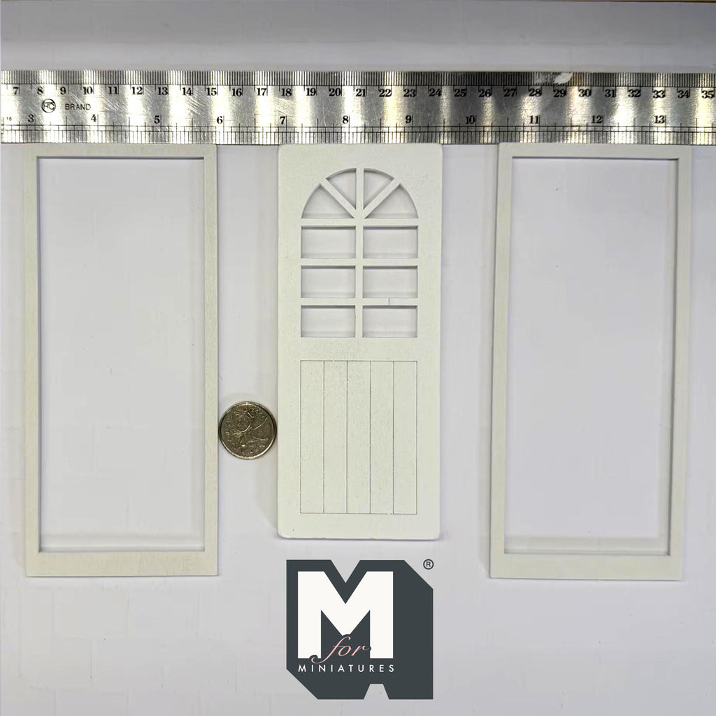 1:12 Scale Miniature Dollhouse Door with Arched Window and 2 Flat Frames, 6-7/8 inch high Dollhouse Supply (white)