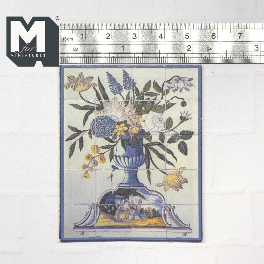 1:12 Scale Miniature Flower Vase Embossed Wall Tile Mural, 4 x 5 Tiles, 2-5/16 x 2-13/16 inch, DIY Dollhouse Supply