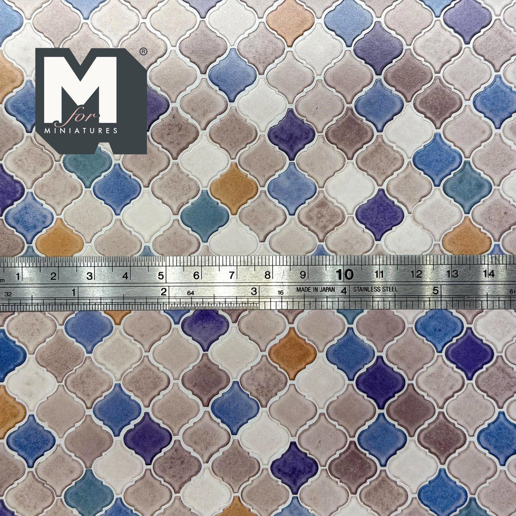 1:12 Scale Embossed Moroccan Arabesque Tile Sheet, 8-1/4 inch square, DIY Dollhouse Supply (not self-adhesive)