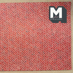 1:12 scale miniature embossed herringbone brick paving sheet in red, full sheet shown flat with white mortar lines